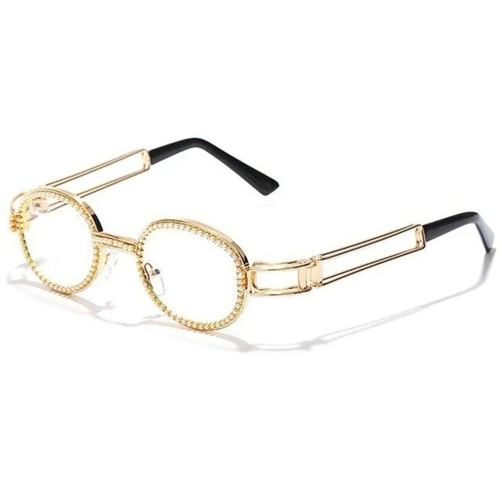 Retro Rap Fashion Clear Lens Boasts Jeweled Round Outlines Men Eyewear Glasses